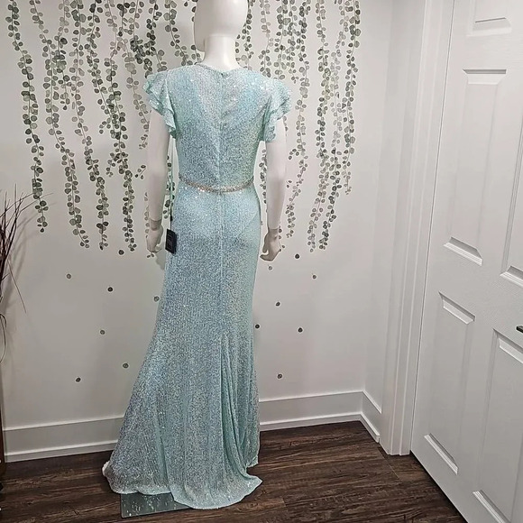 IEENA MAC Duggal Flutter Sleeve Sequin Column Gown - Picture 9 of 16